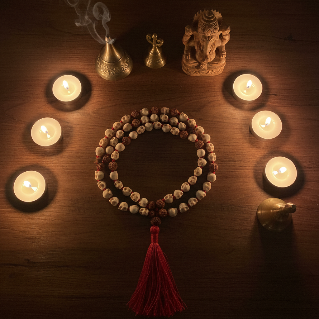 Japamala teschio howlite rudraksha - composizione rituale