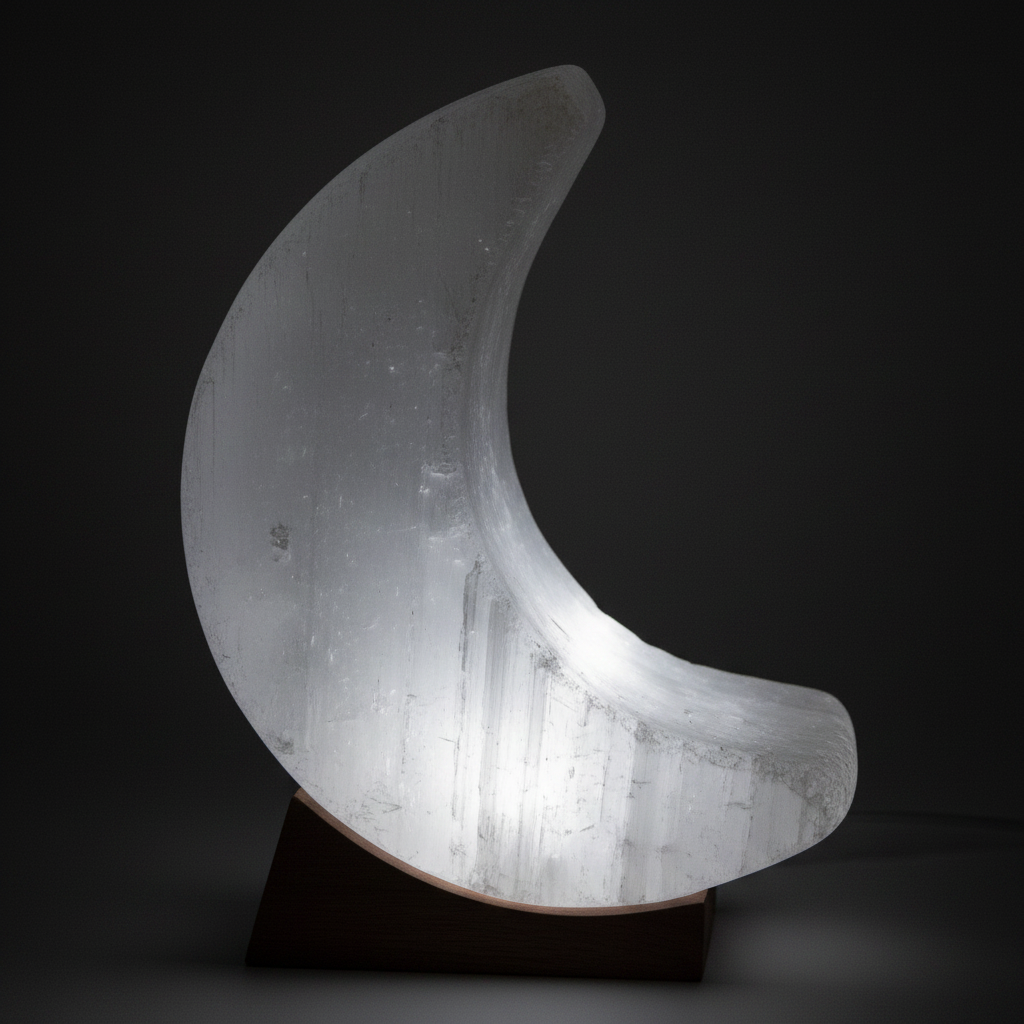 Lampada luna selenite close-up texture
