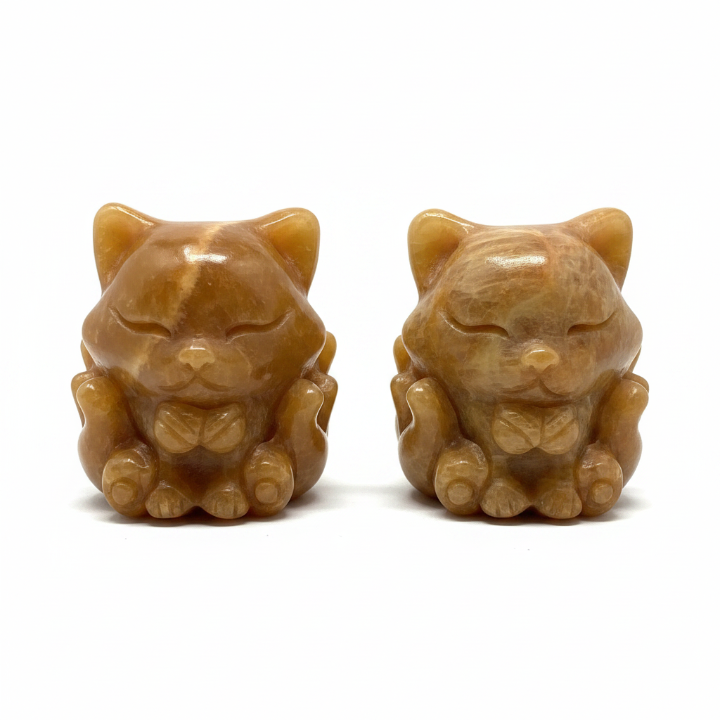 Kitsune Calcite Gialla - coppia sfondo bianco
