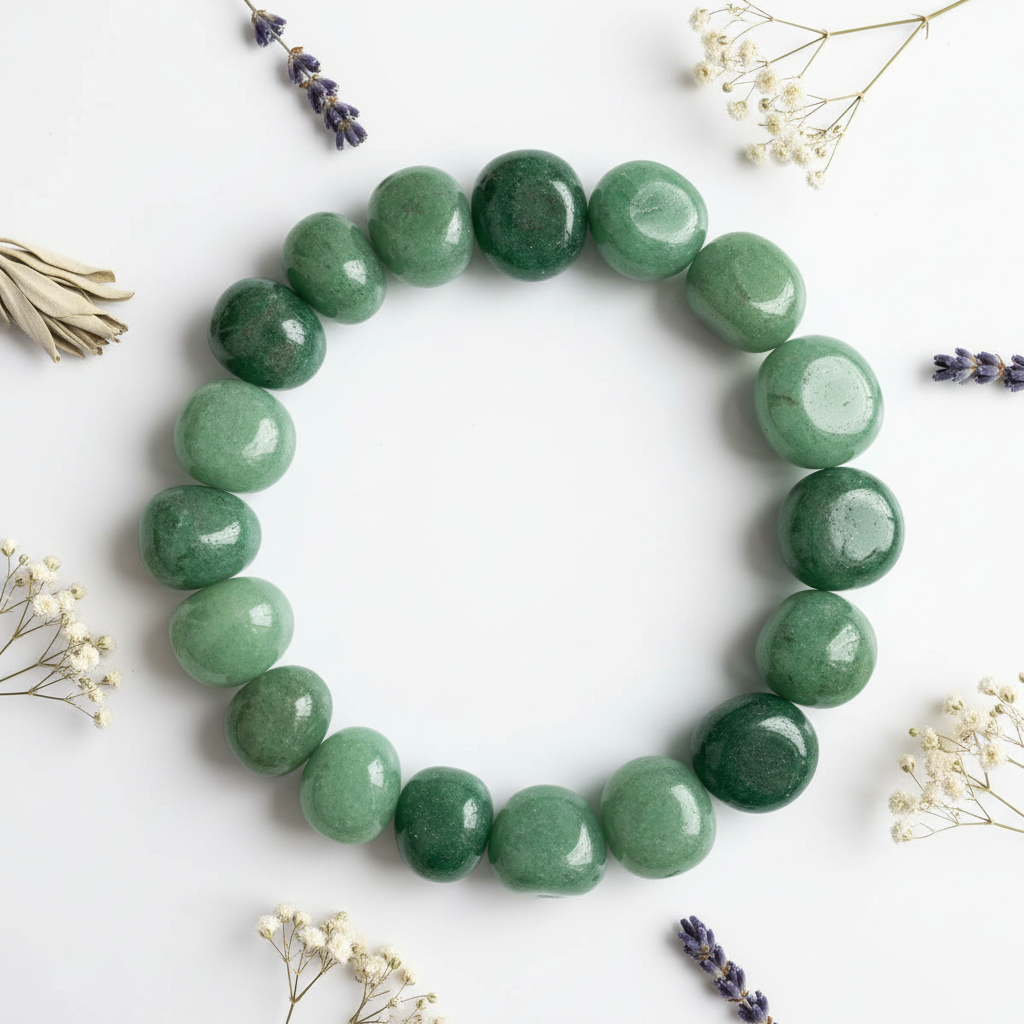 Avventurina verde con fiori secchi e salvia
