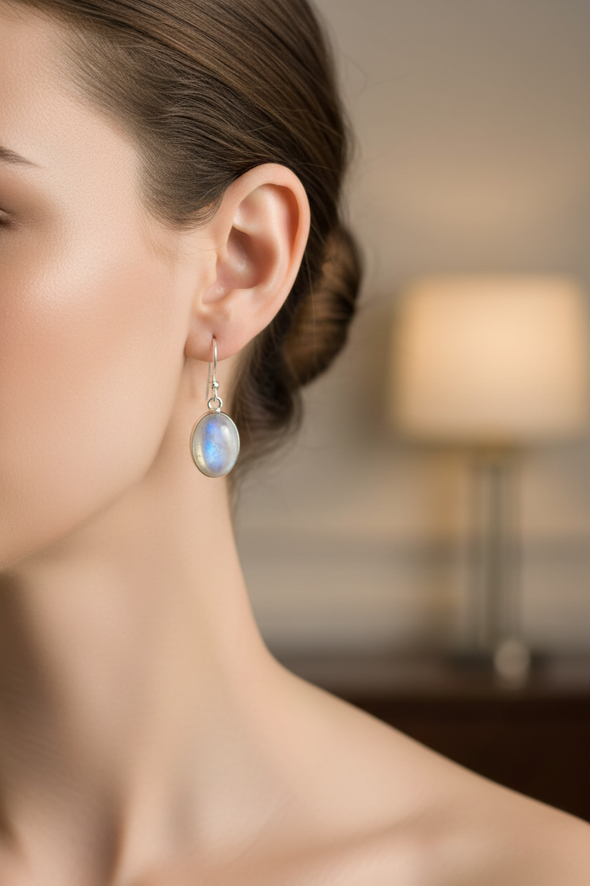 Orecchini Pendenti in Argento con Labradorite Bianca Rainbow