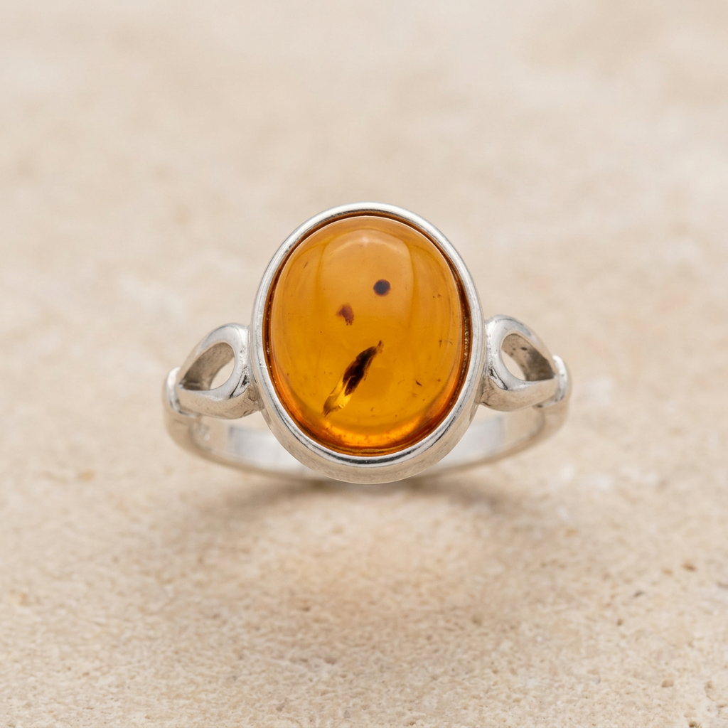 Anello ambra 324 su pietra beige