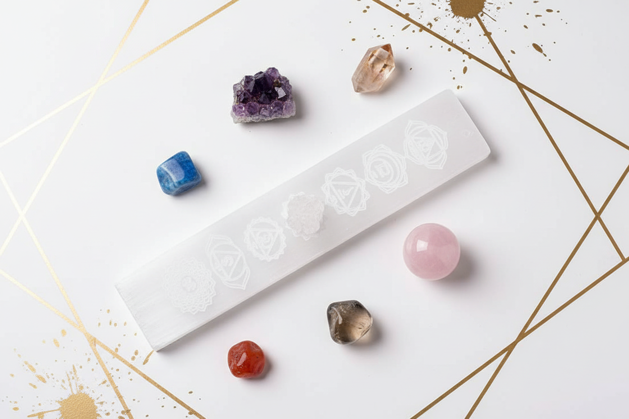 Piastra in Selenite 7 Chakra - Flat lay