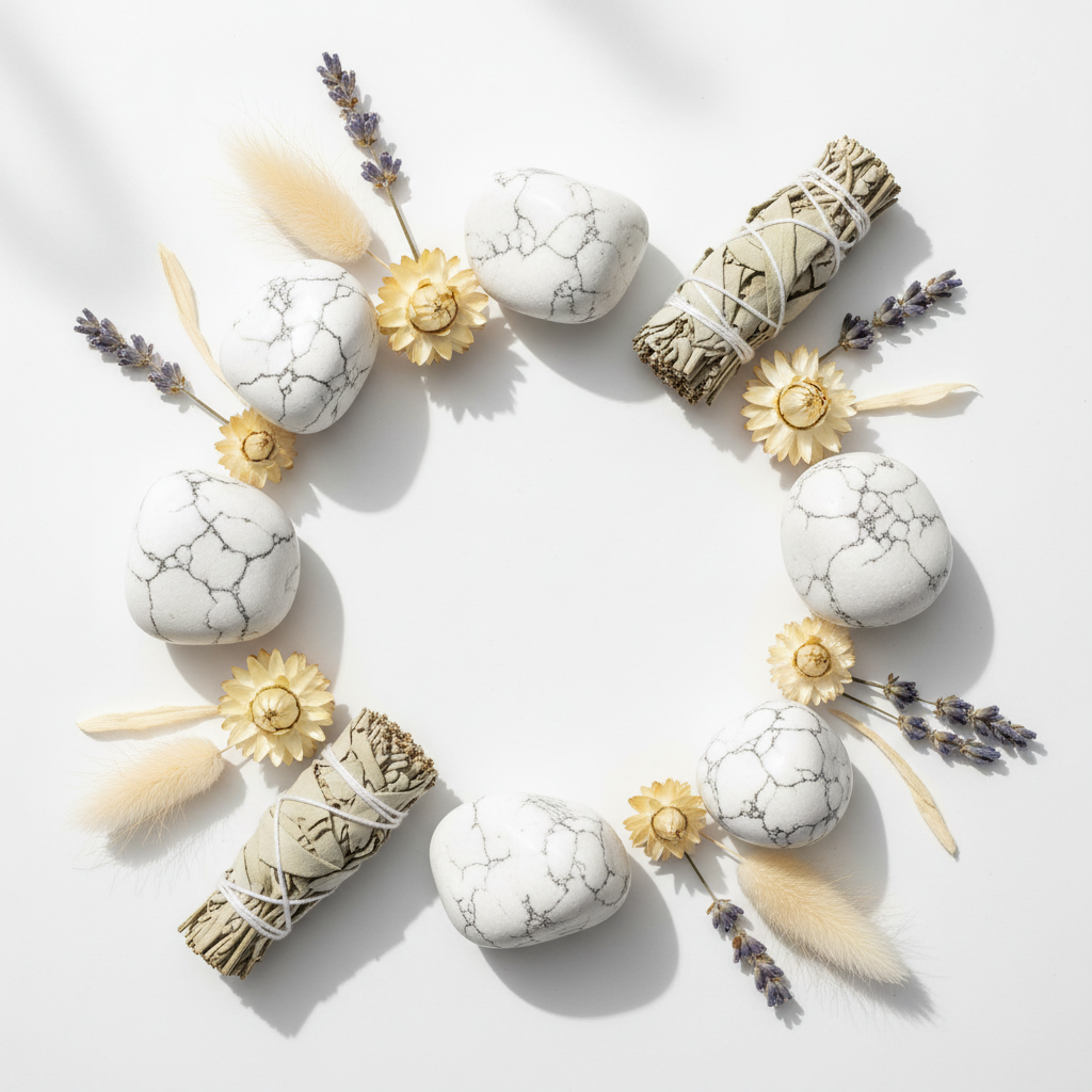 Howlite con fiori secchi e salvia
