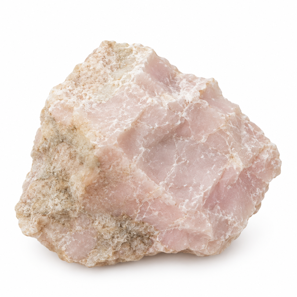 Opale rosa grezzo su fondo bianco