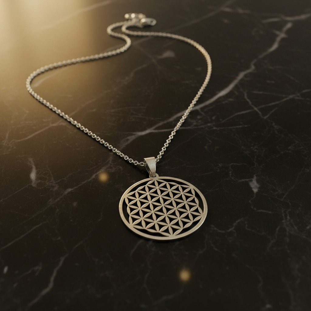Collana Fiore della Vita - marmo nero con luce dorata