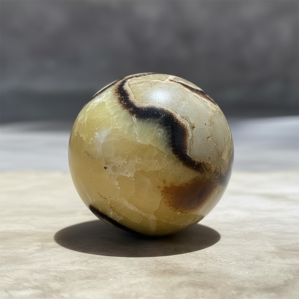 Sfera Septaria close-up venature calcite e aragonite