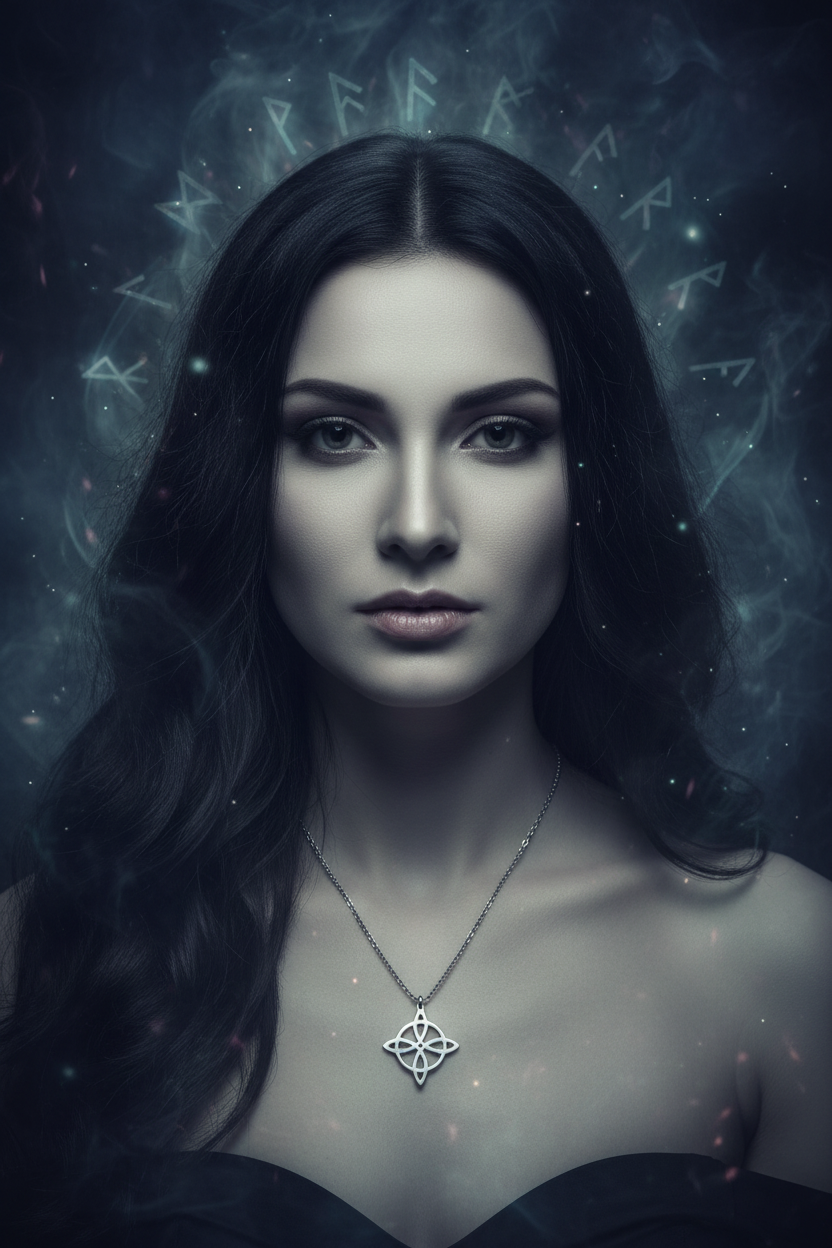 Collana Nodo della Strega indossata - editorial fashion Wicca