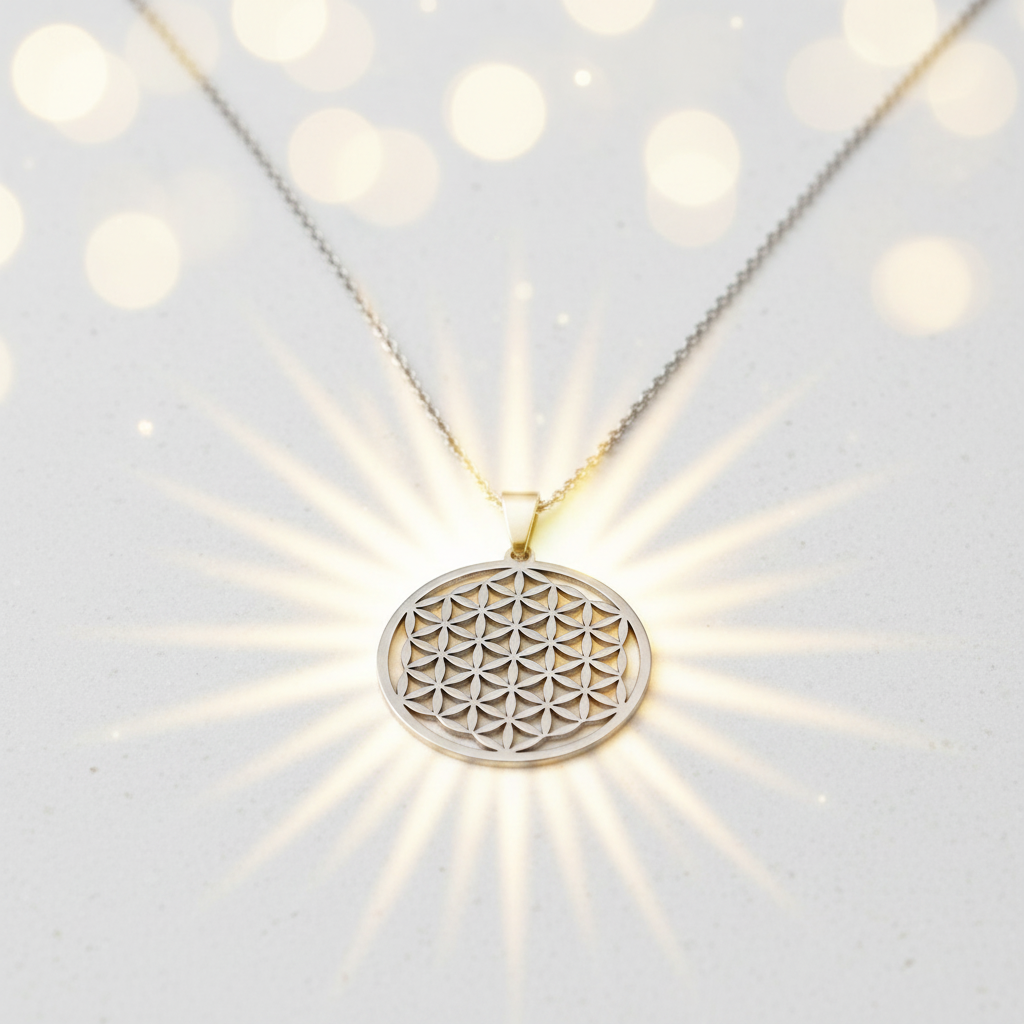 Collana Fiore della Vita - pietra bianca con luce divina