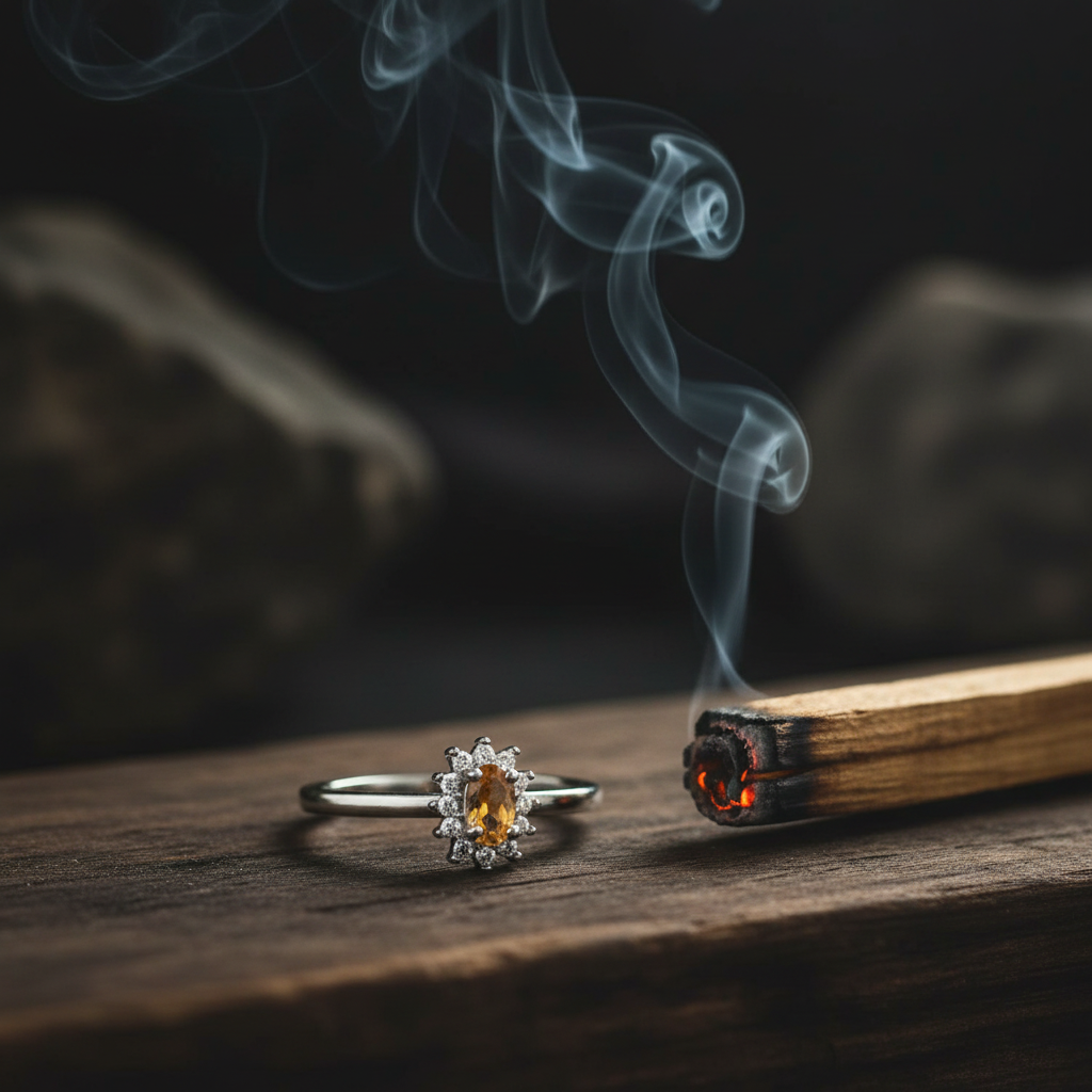 Anello citrino zirconi palo santo