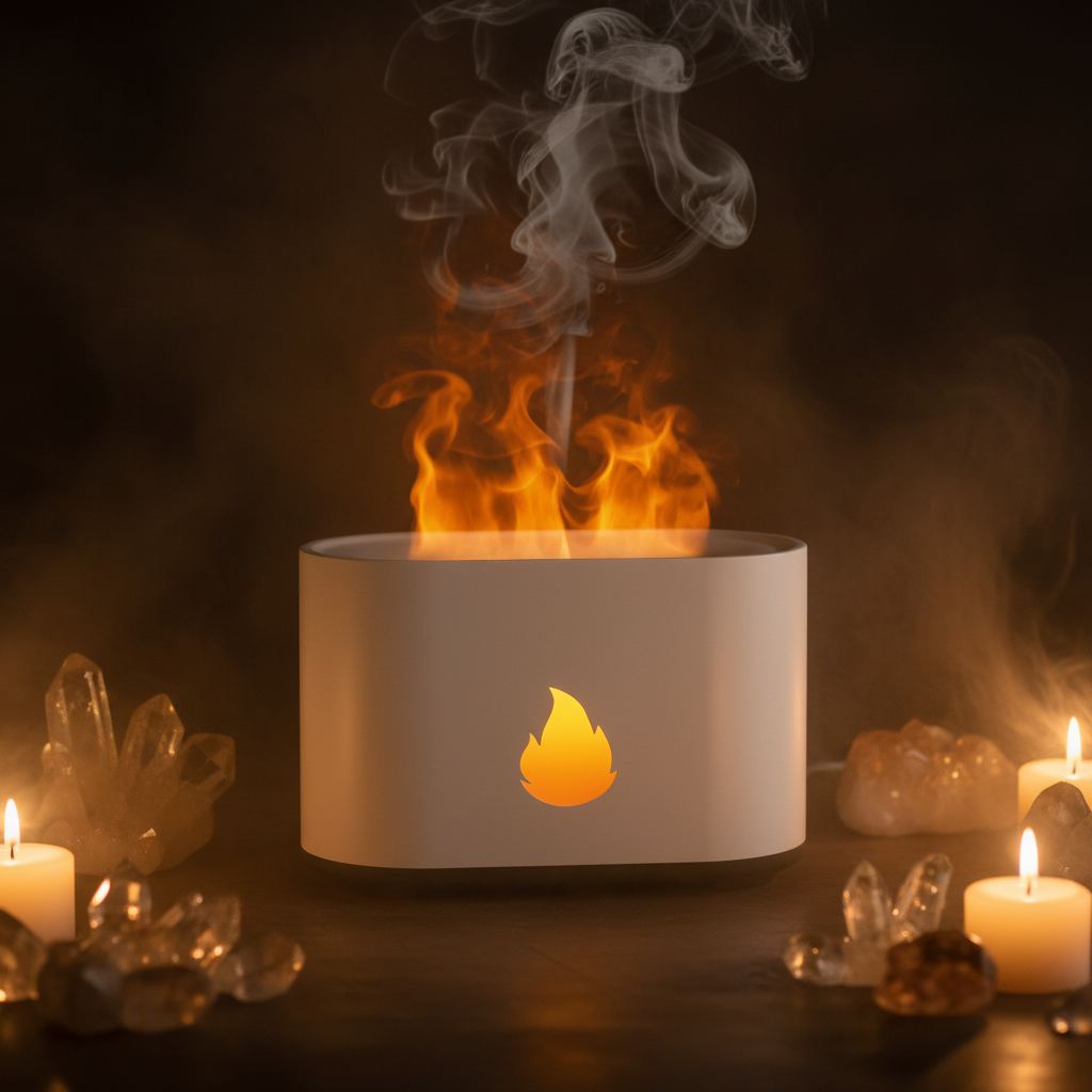 Diffusore aromi fiamma LED - sfondo mistico scuro
