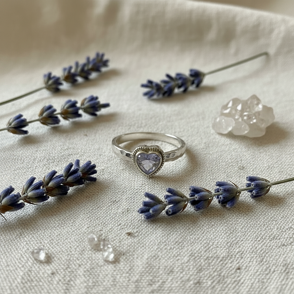 Anello tanzanite cuore composizione fiori