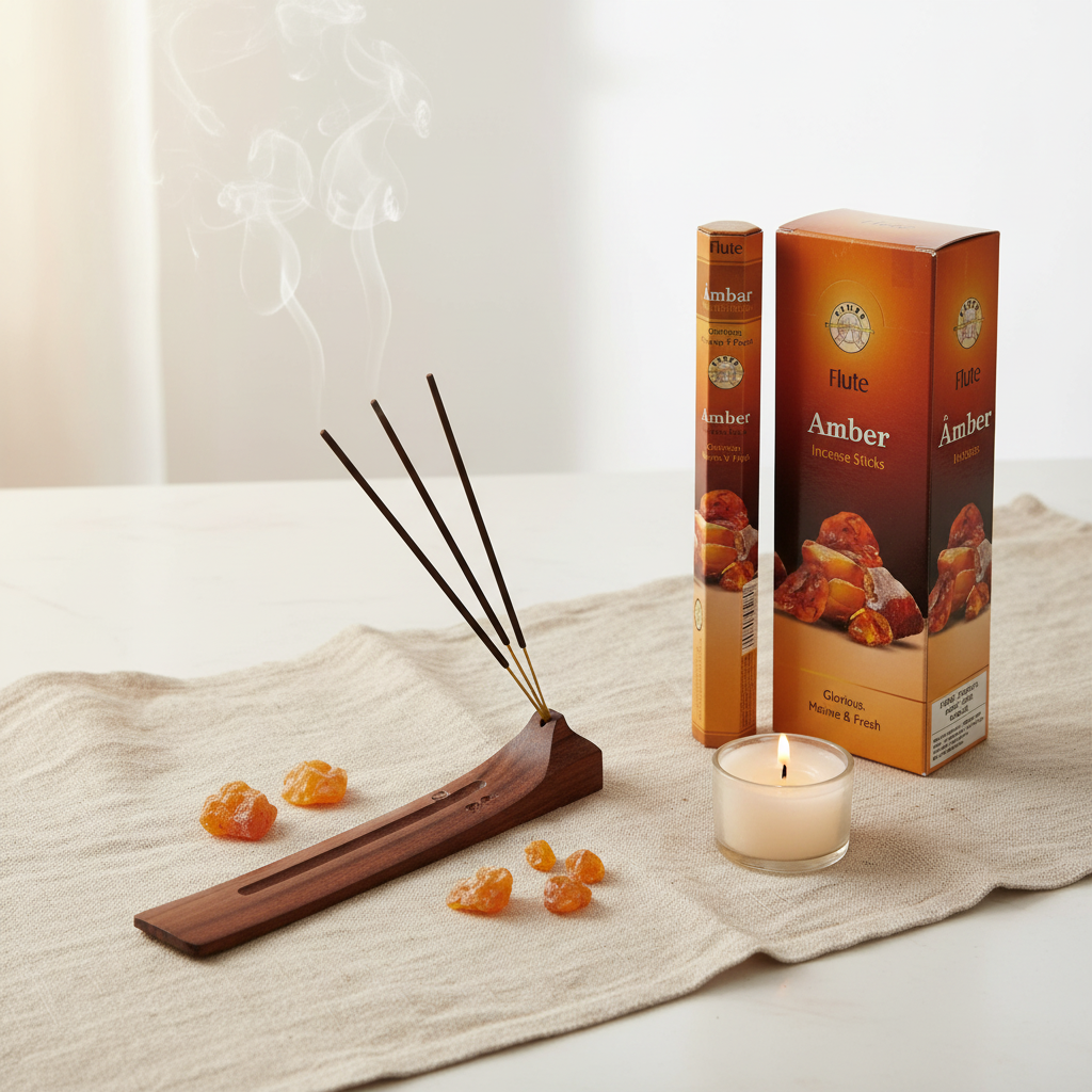 Flute Amber incensi in stick - lifestyle su lino