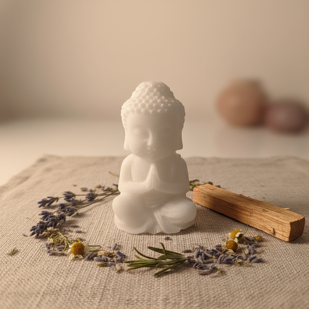 Buddha giada bianca non lucidata - lifestyle su lino