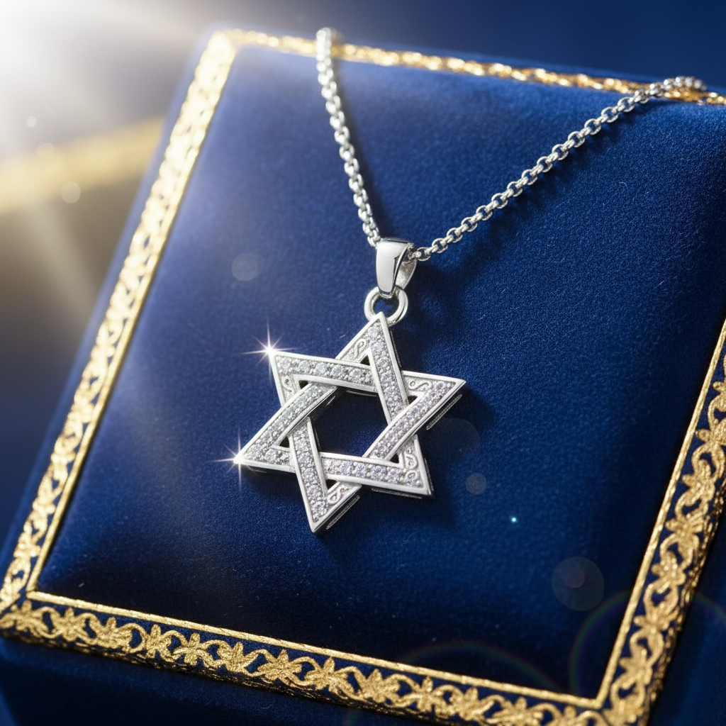 Collana Stella di David - velluto blu con oro e cristalli