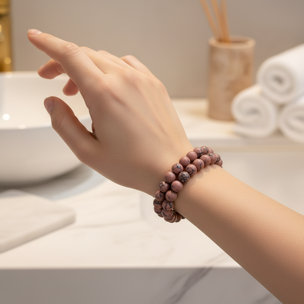 Bracciale Rodonite 8mm - lifestyle indossato 1