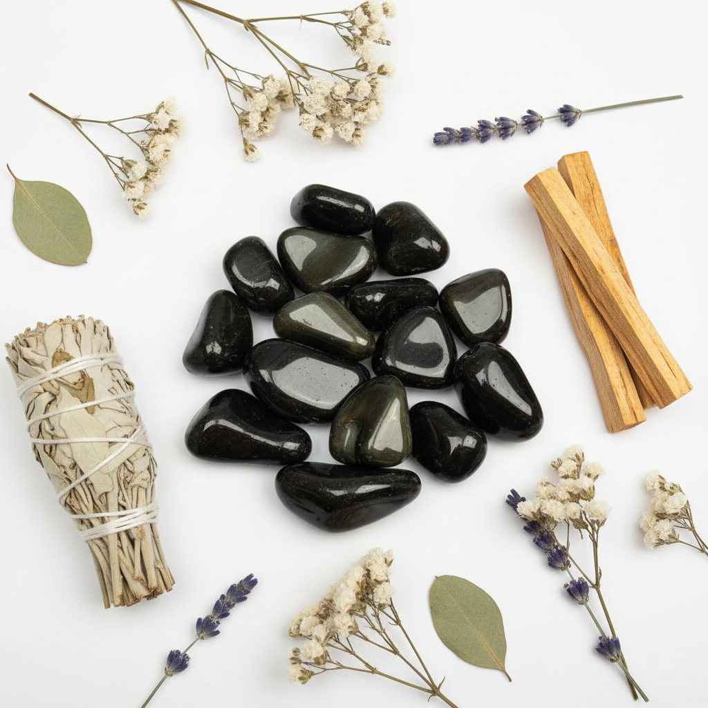 Ossidiana dorata - composizione con fiori secchi e salvia