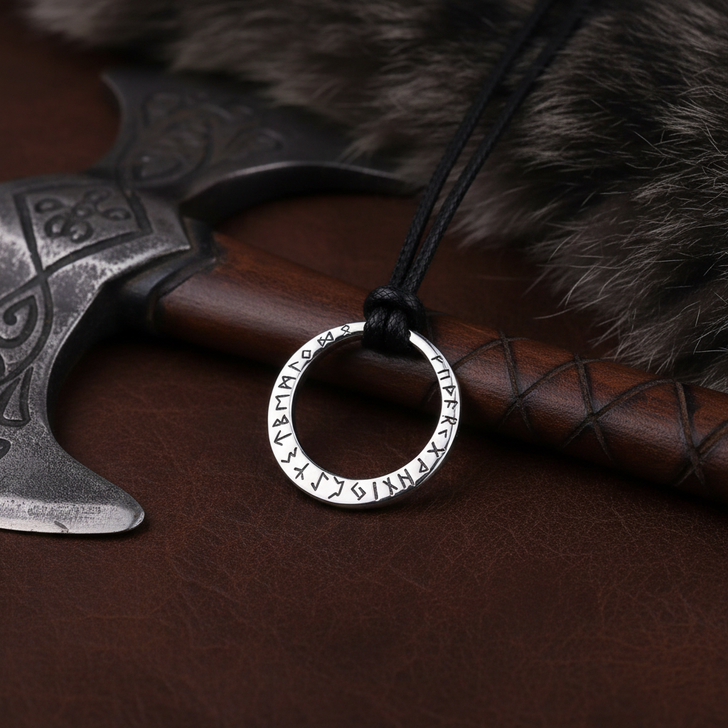 Collana Anello Runico - pelle e pelliccia vichinga