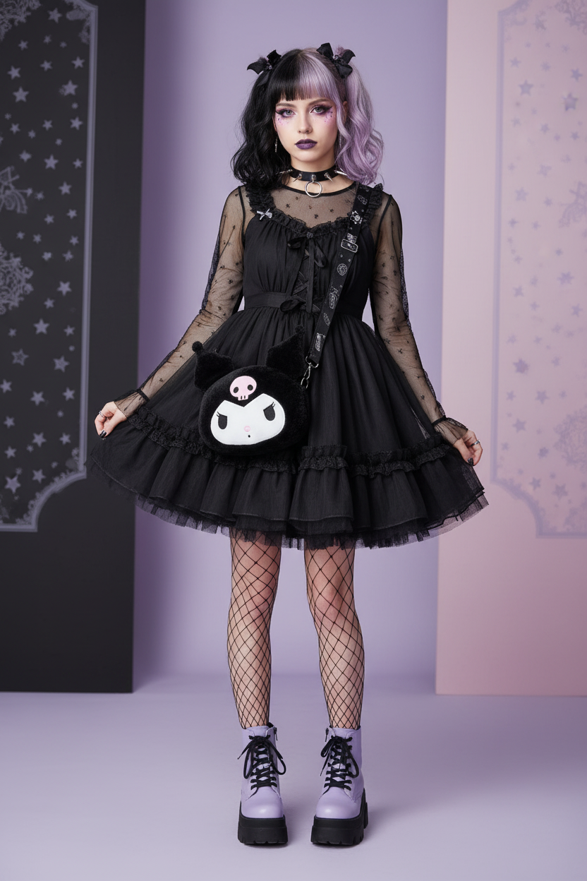 Borsa Kuromi - indossata mood pastel goth kawaii