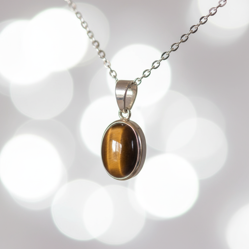 Collana con Ciondolo in Argento e Occhio di Tigre Naturale