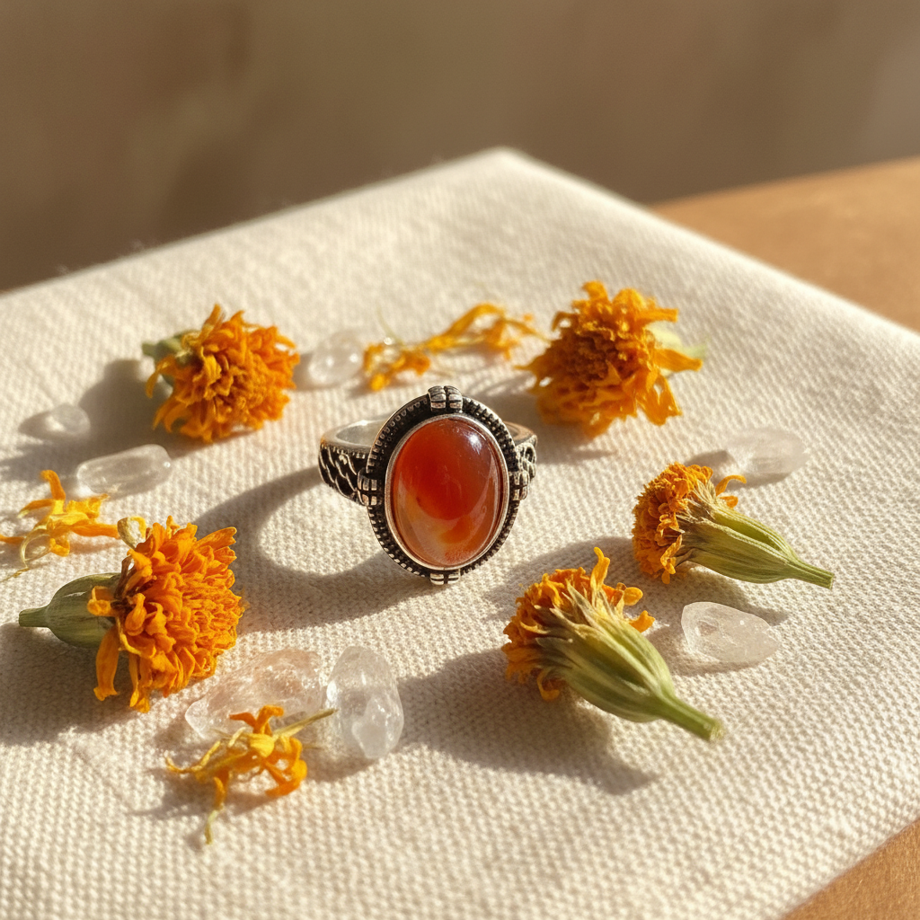 Anello corniola composizione fiori