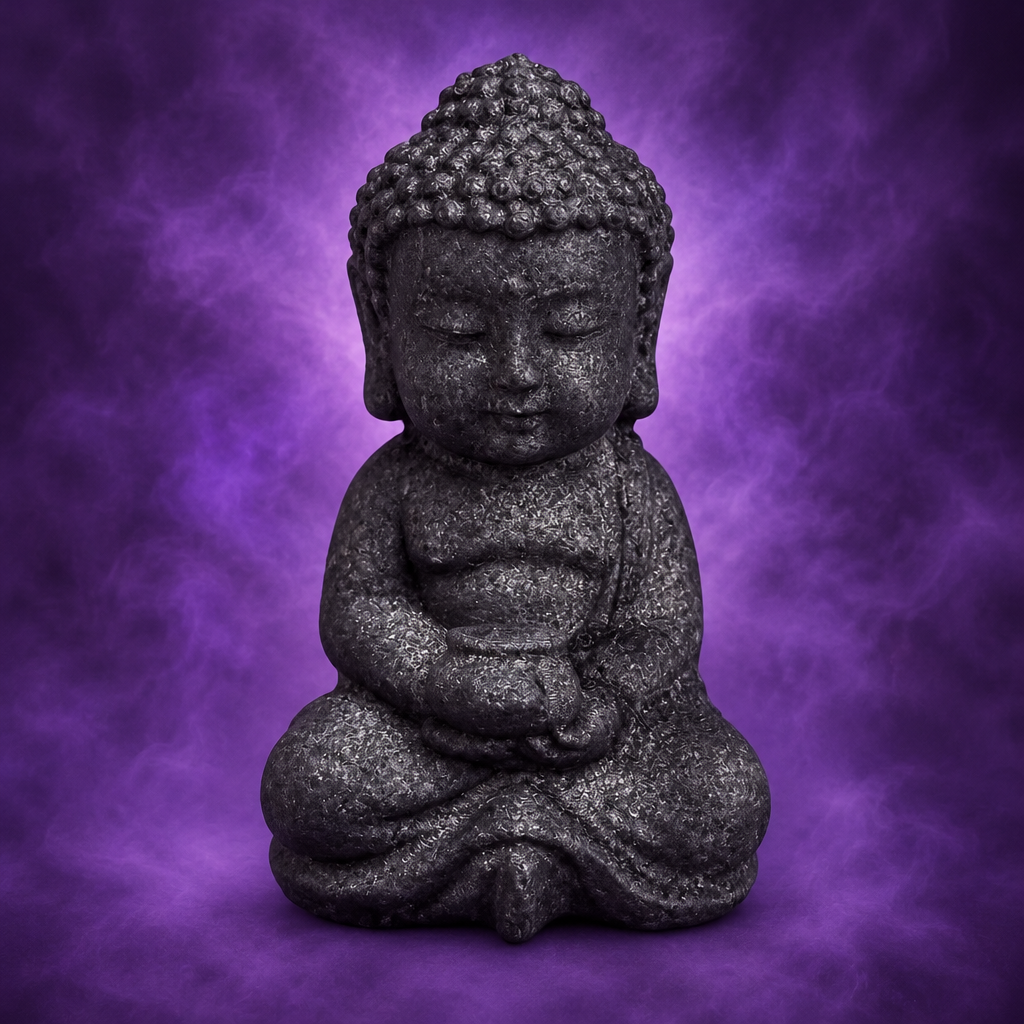 Buddha seduto in shungite su viola