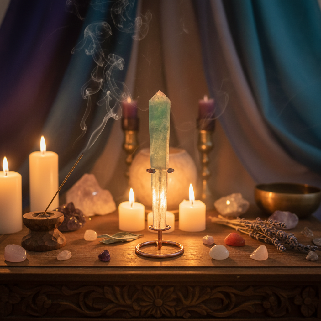 Torre di Fluorite con Base in Rame - altare con candele