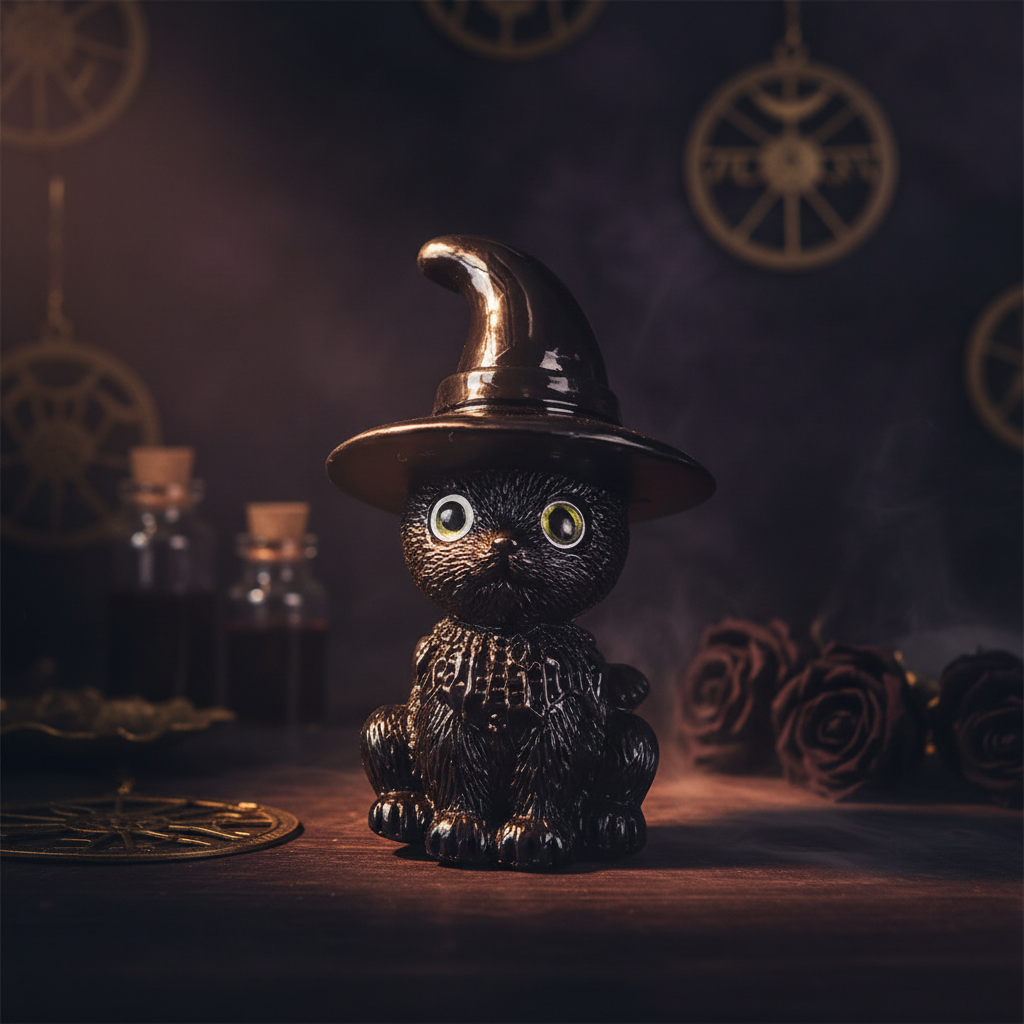 Gattino Nero Portafortuna con Cappello da Strega