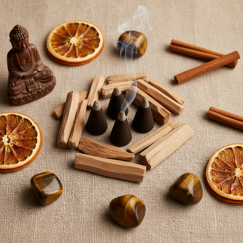 Coni Sandalo - flatlay lino occhio di tigre e cannella