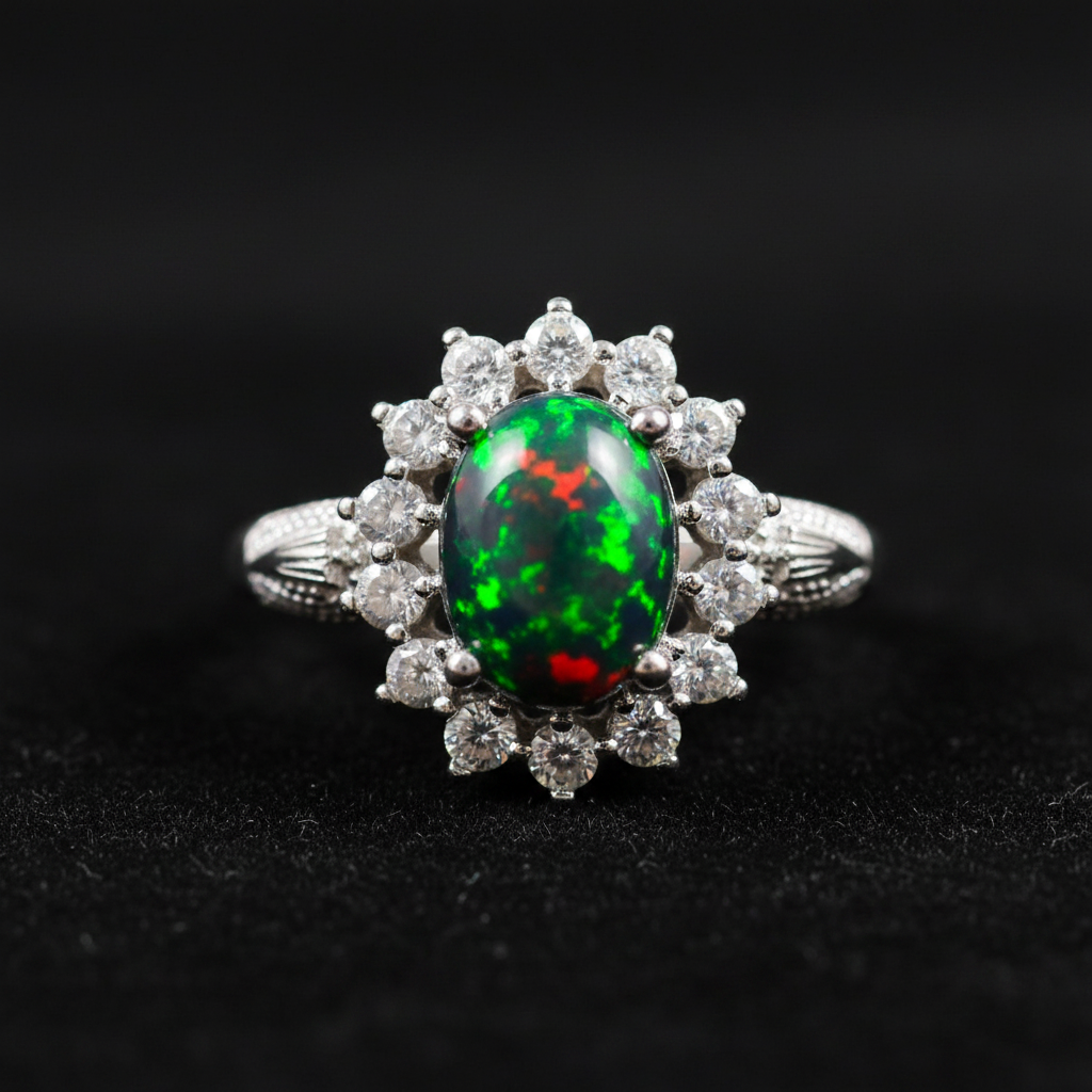 Anello opale nero macro close-up