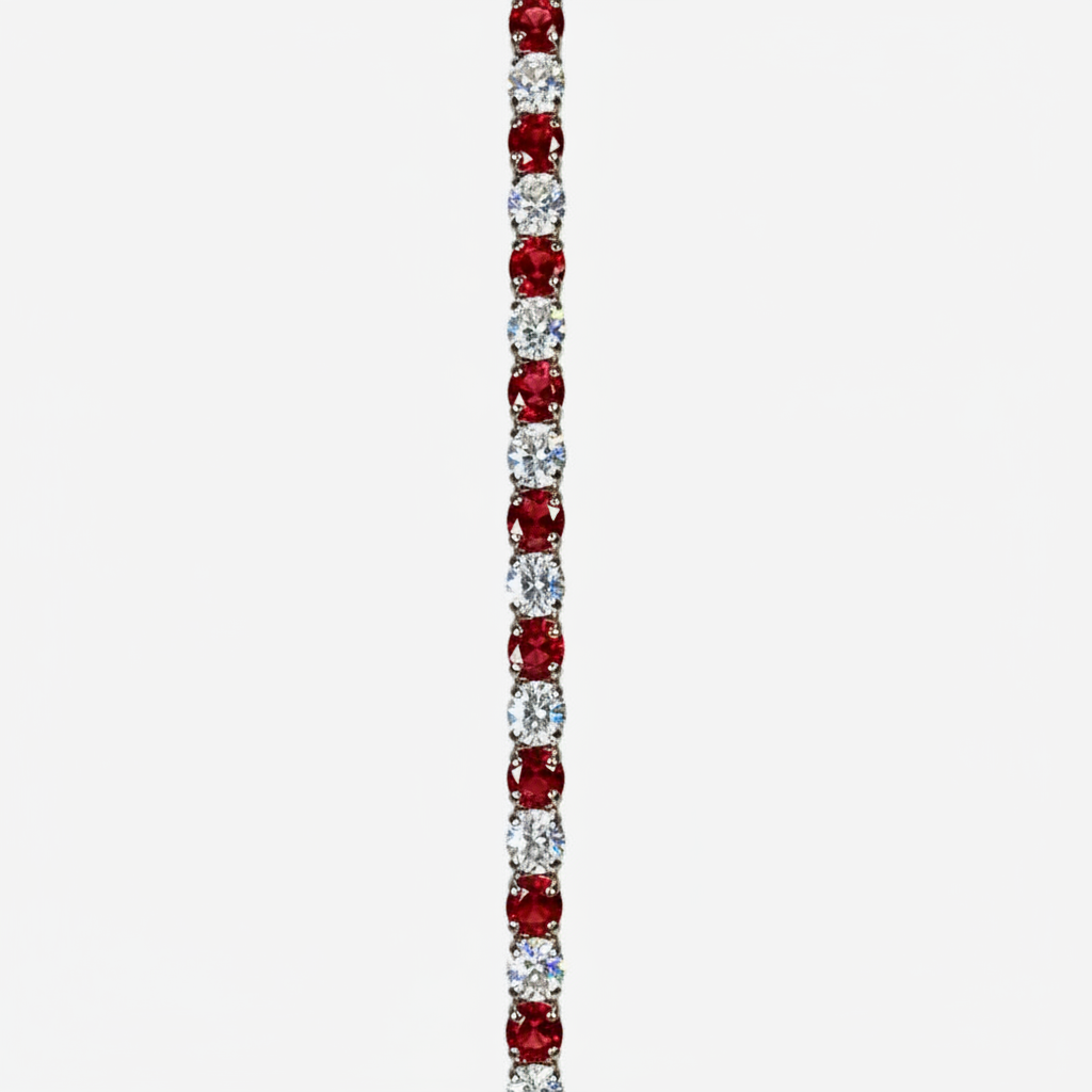 Bracciale Tennis in Argento con Moissanite Rosso e Bianco - close-up brillantezza