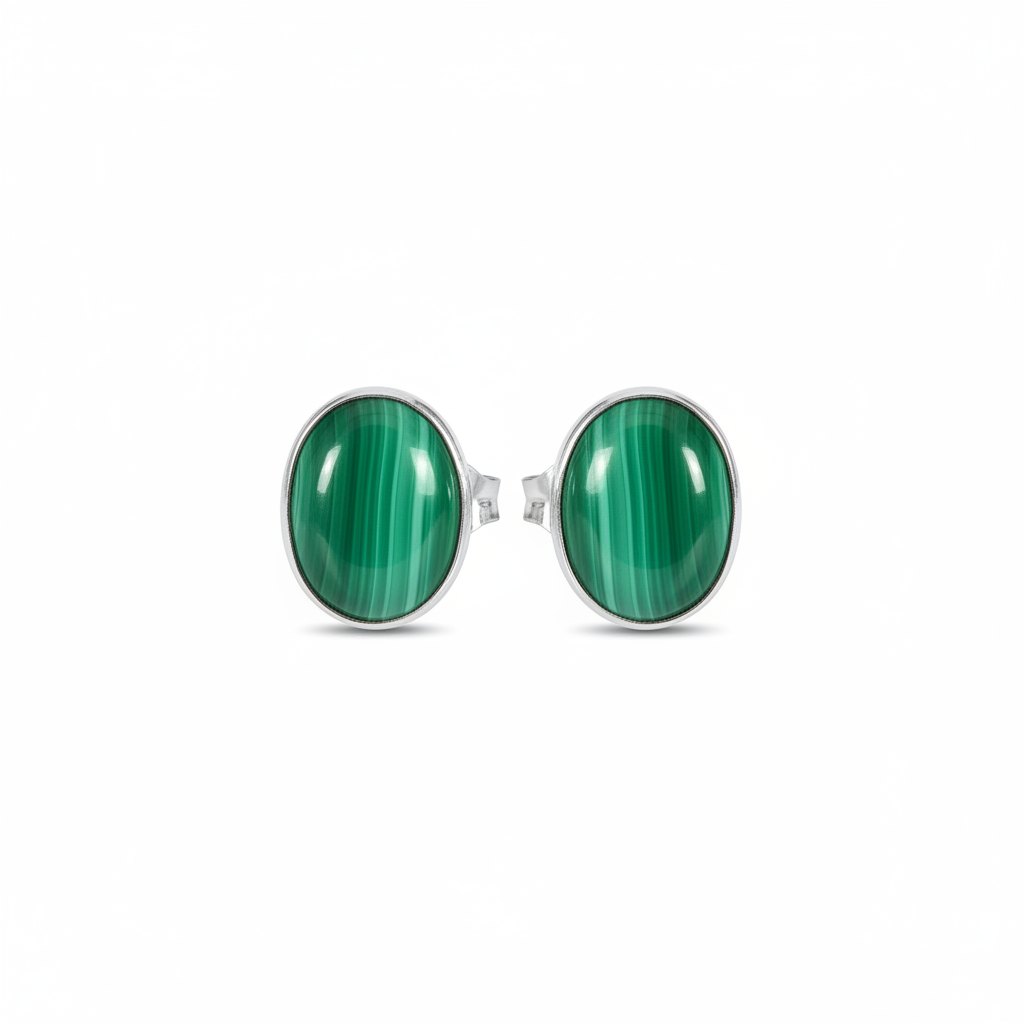 Orecchini a Lobo in Argento con Malachite Naturale