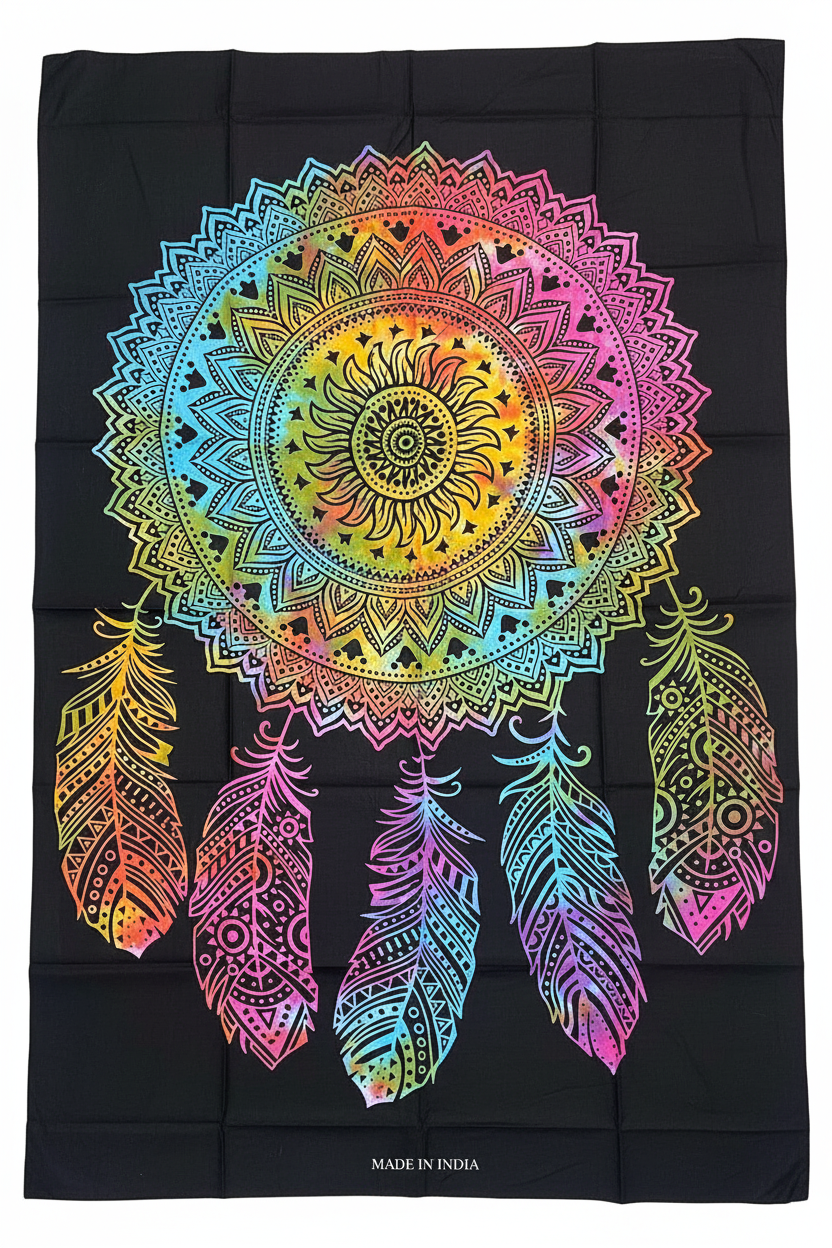 Telo acchiappasogni mandala tie-dye su sfondo bianco