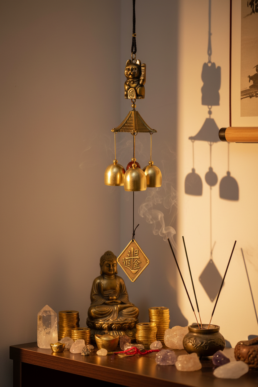 Campana a vento Maneki Neko - altare prosperità feng shui