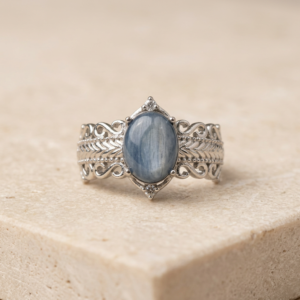 Anello con cianite 322 su pietra beige