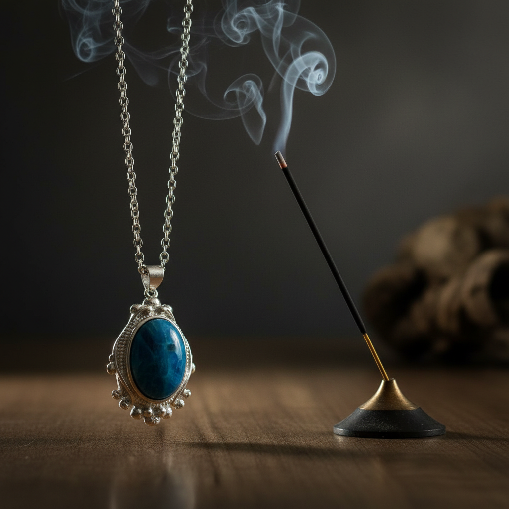 Collana apatite blu con incenso