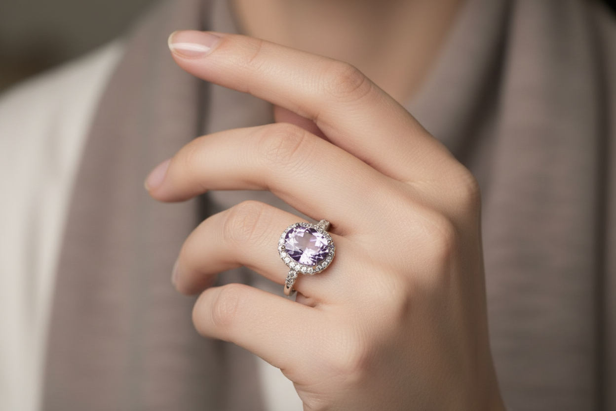 Anello ametista sfaccettata indossato - lifestyle shot