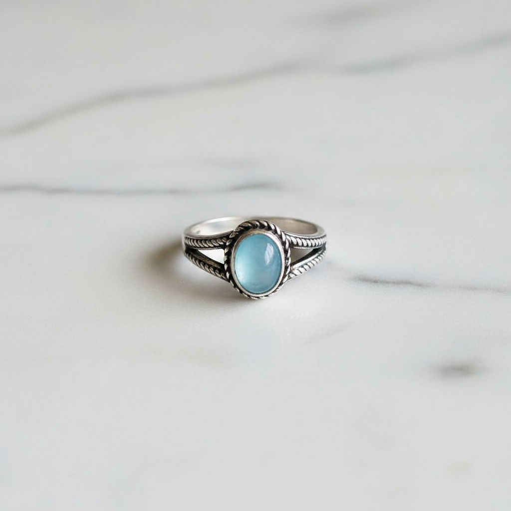 Anello Argento Anticato - Acquamarina