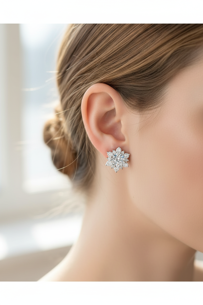 Orecchini Fiocco di Neve in Argento con Moissanite 1ct