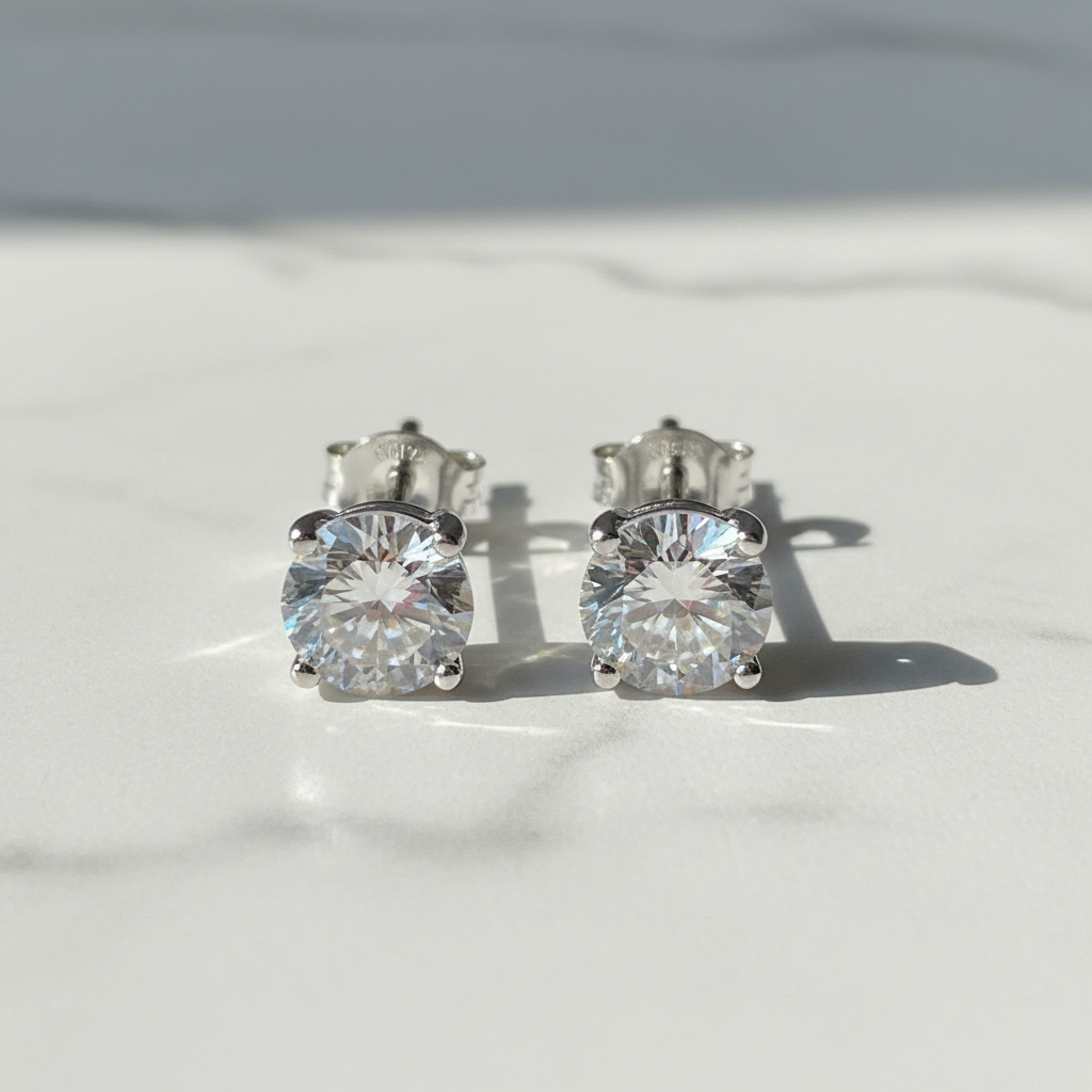Orecchini Punto Luce in Argento con Moissanite 1ct