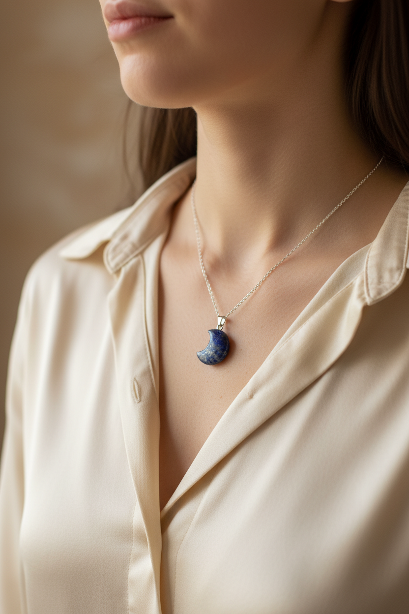 Collana Luna Lapislazzuli indossata al collo
