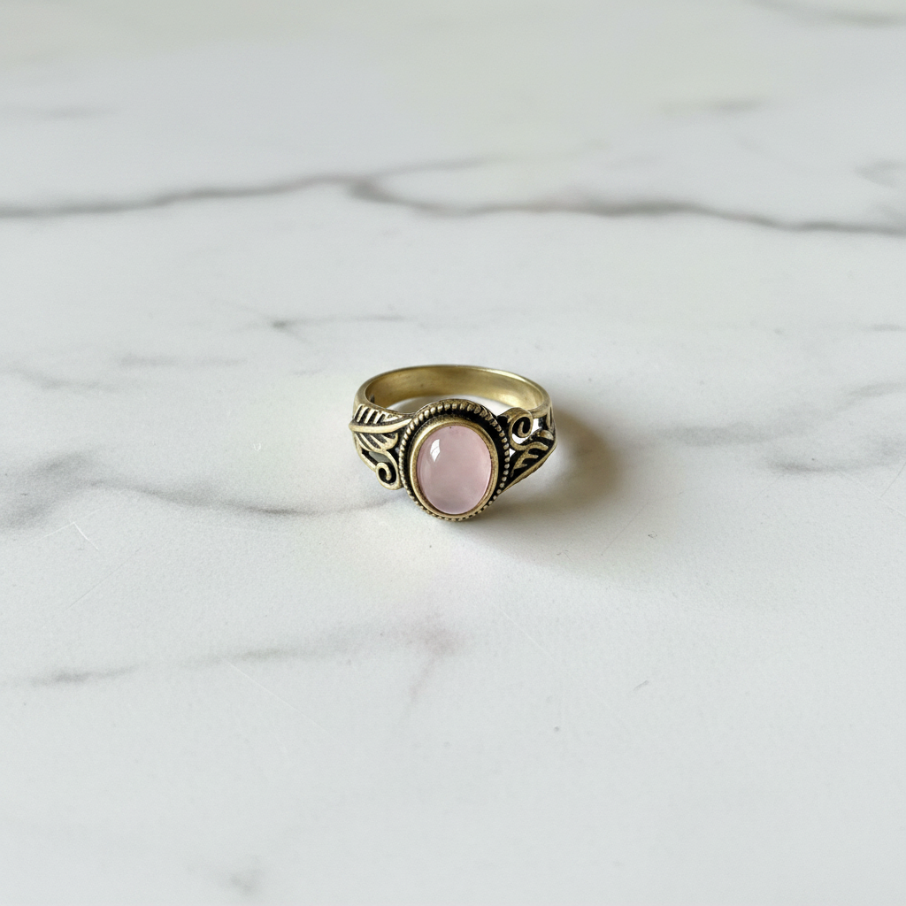 Anello Bronzato Vintage - Quarzo Rosa