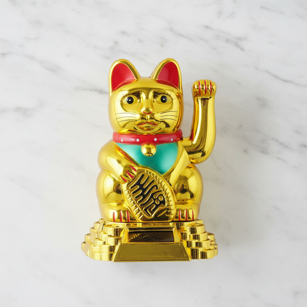 Maneki Neko Dorato - flatlay su marmo