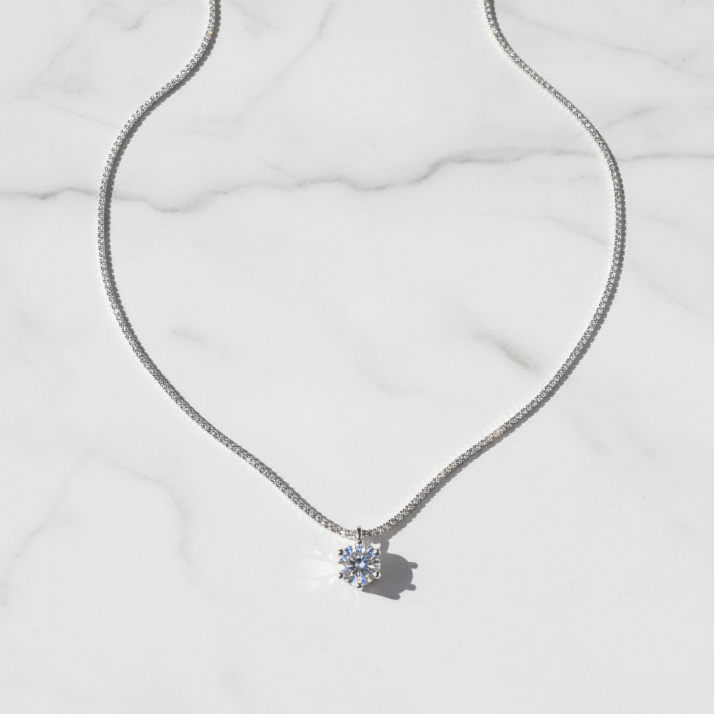 Collana Solitario in Argento con Moissanite 2ct