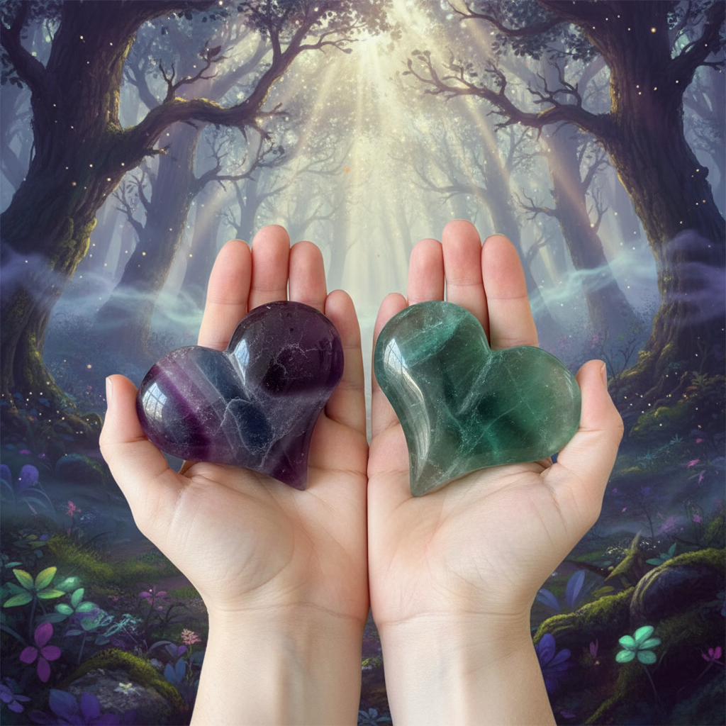 Cuori Fluorite Rainbow - Due Mani Foresta