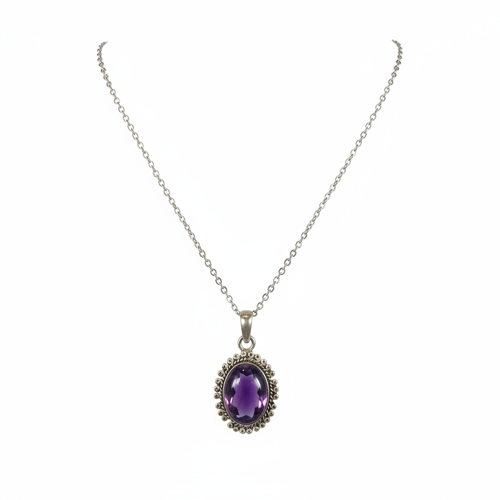 Collana con Ciondolo Vintage in Argento e Ametista Naturale