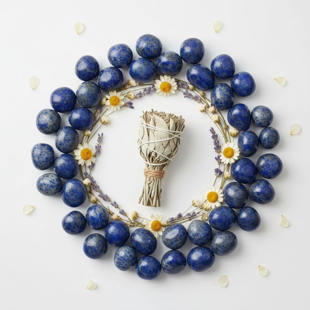 Lapislazzuli con fiori secchi e salvia