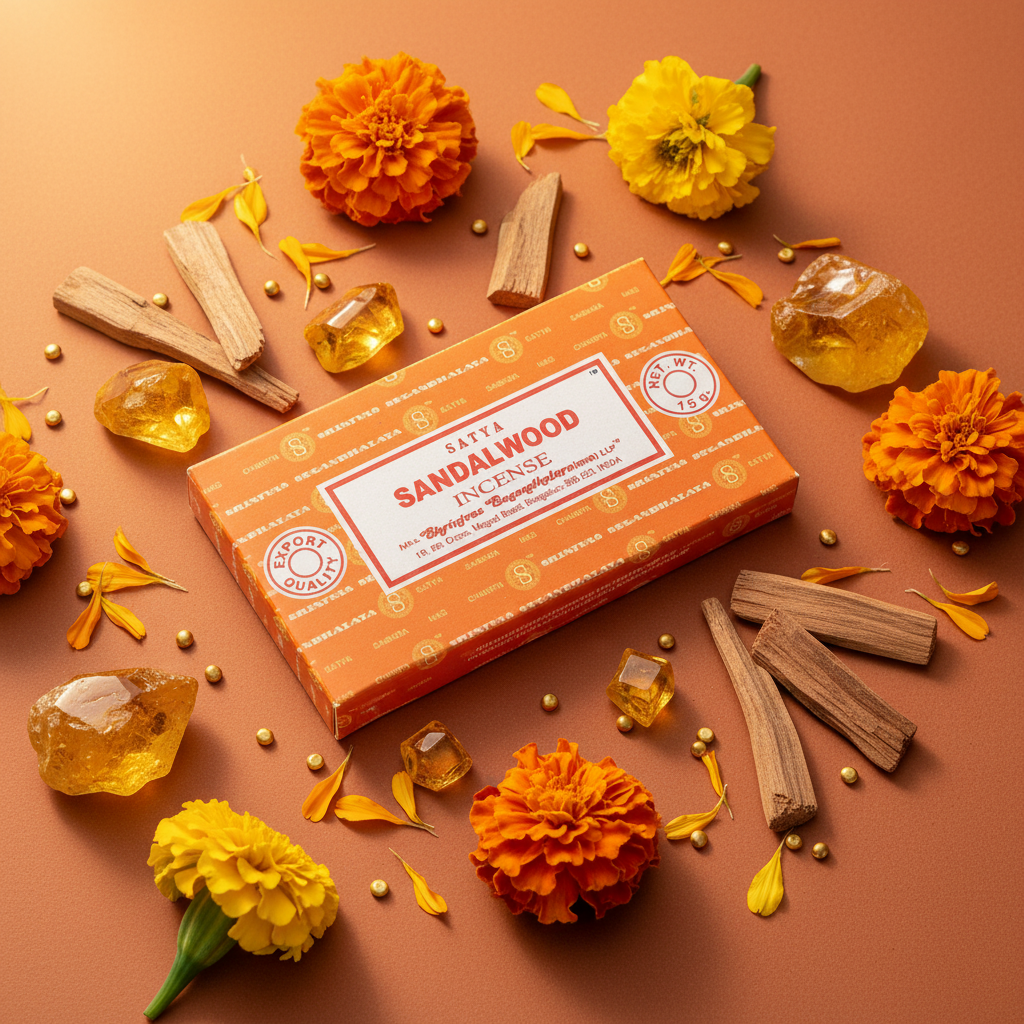 Satya Sandalwood - composizione con cristalli e legno
