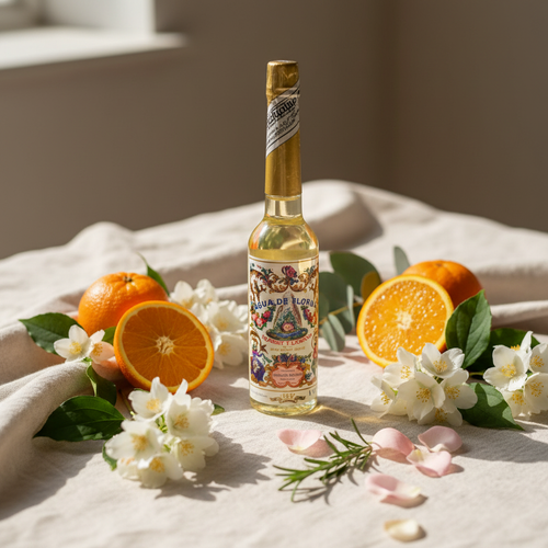 Gelsomino, arance e rose su lino naturale