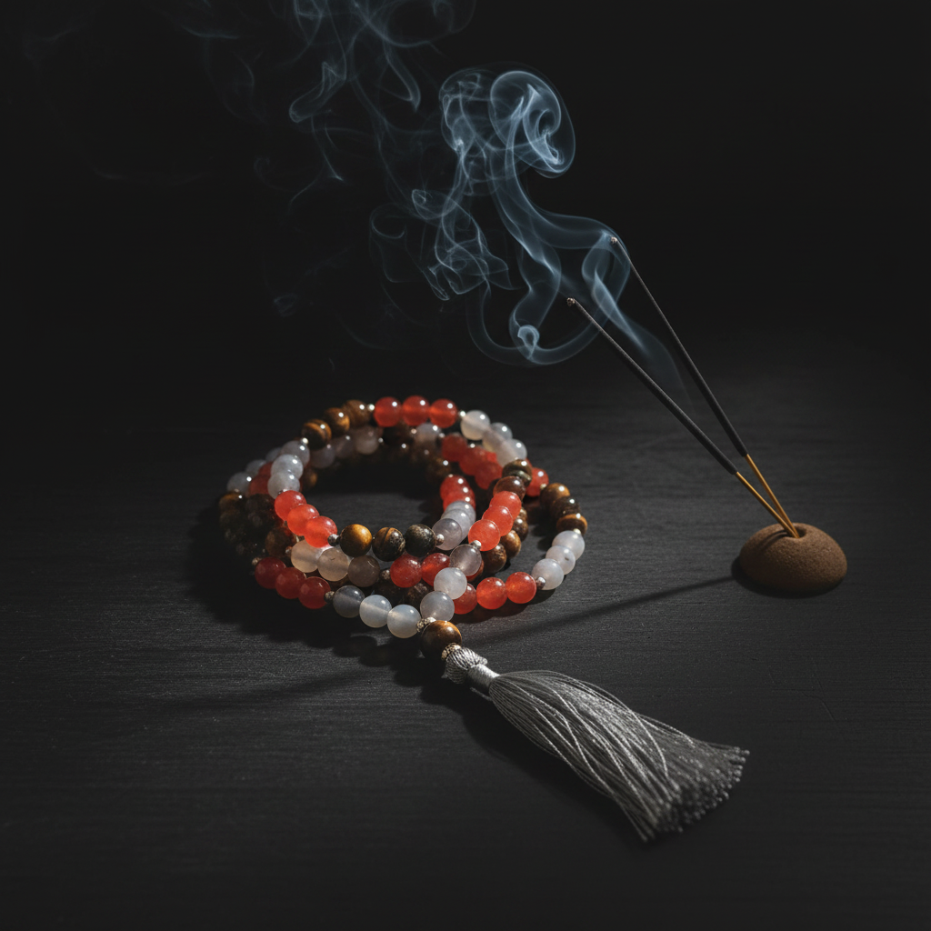 Japamala misto con incenso e fumo